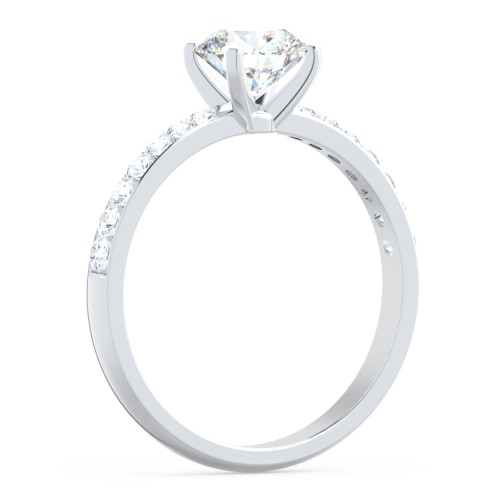 Engagement Ring with Graduated Side Stones – 14K White Gold with Lab Diamond
