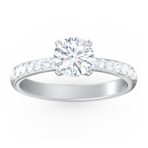 Engagement Ring with Graduated Side Stones – 14K White Gold with Lab Diamond