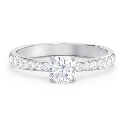 Engagement Ring with Graduated Side Stones – 14K White Gold with Lab Diamond
