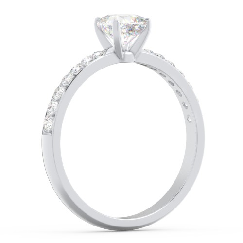 Engagement Ring with Graduated Side Stones – 14K White Gold with Lab Diamond