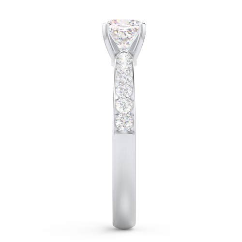 Engagement Ring with Graduated Side Stones – 14K White Gold with Lab Diamond