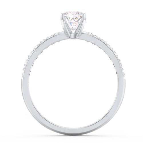Engagement Ring with Graduated Side Stones – 14K White Gold with Lab Diamond
