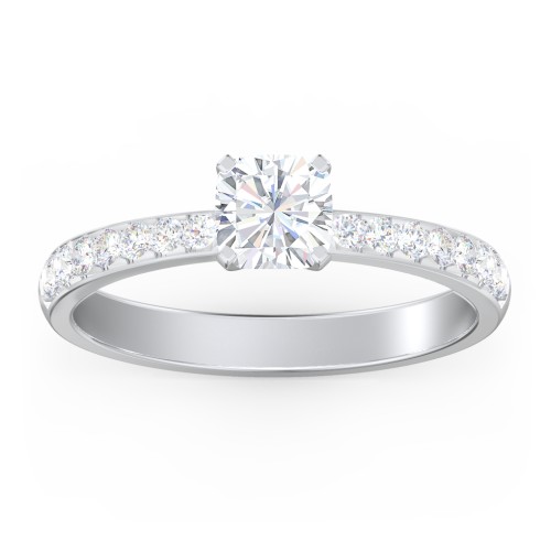 Engagement Ring with Graduated Side Stones – 14K White Gold with Lab Diamond