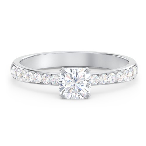 Engagement Ring with Graduated Side Stones – 14K White Gold with Lab Diamond