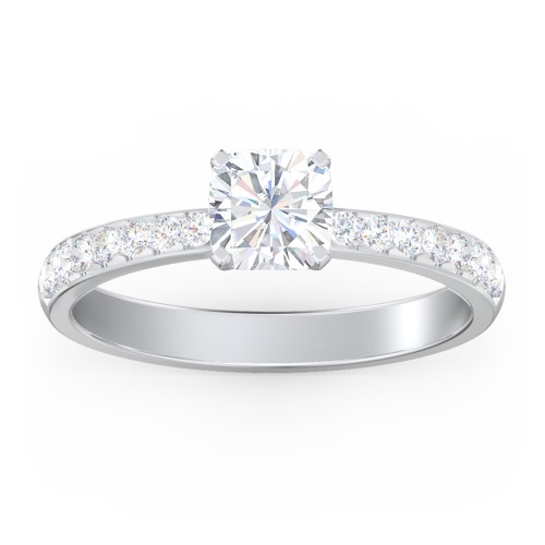 Engagement Ring with Graduated Side Stones – 14K White Gold with Lab Diamond
