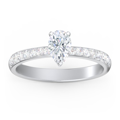 Engagement Ring with Graduated Side Stones – 14K White Gold with Lab Diamond