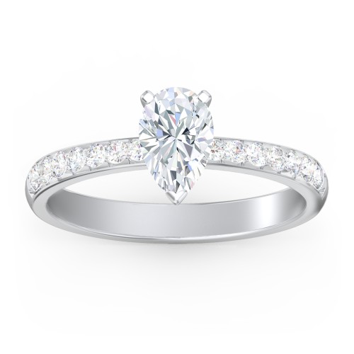 Engagement Ring with Graduated Side Stones – 14K White Gold with Lab Diamond