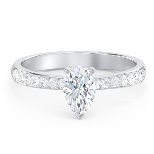 Engagement Ring with Graduated Side Stones – 14K White Gold with Lab Diamond