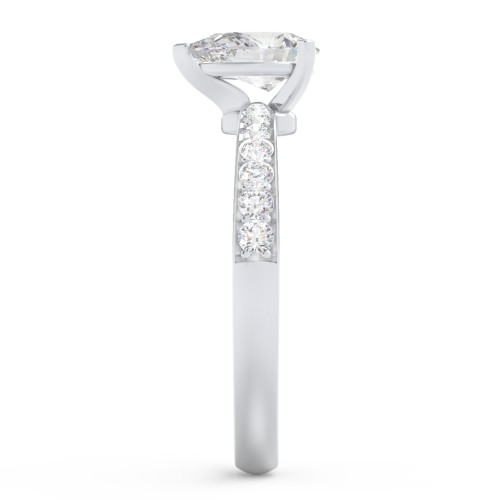 Engagement Ring with Graduated Side Stones – 14K White Gold with Lab Diamond