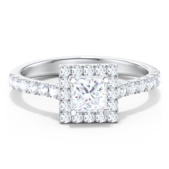 Diamond Halo Engagement Ring Micro-Pavé Accents – 14K White Gold with Lab Diamond