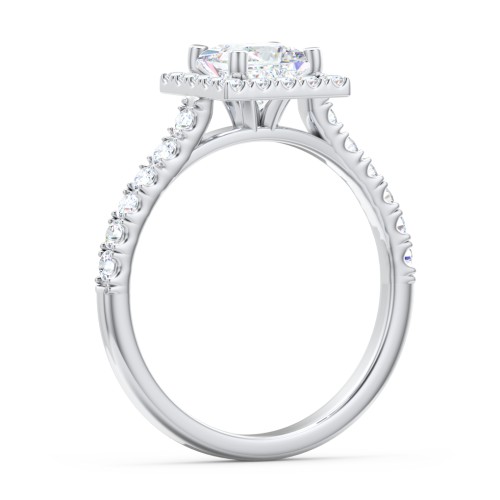 Diamond Halo Engagement Ring Micro-Pavé Accents – 14K White Gold with Lab Diamond