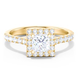 Diamond Halo Engagement Ring Micro-Pavé Accents in 10K Solid Yellow Gold with 04LABDIAM-PC-1.00-SI1-F-G and Lab Diamond