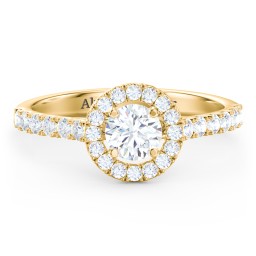 Diamond Halo Engagement Ring Micro-Pavé Accents in 10K Solid Yellow Gold with 04LABDIAM-RD-0.50-VS2-F-VG and Lab Diamond