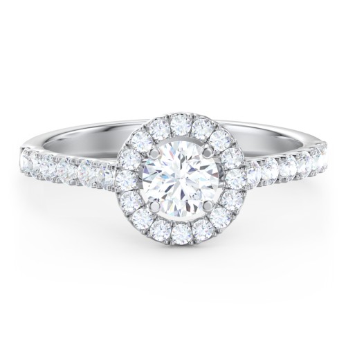 Diamond Halo Engagement Ring Micro-Pavé Accents – 14K White Gold with Lab Diamond