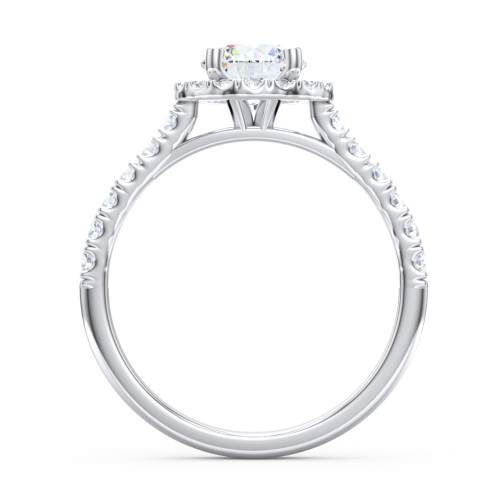 Diamond Halo Engagement Ring Micro-Pavé Accents – 14K White Gold with Lab Diamond
