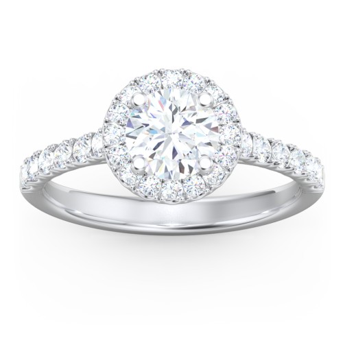 Diamond Halo Engagement Ring Micro-Pavé Accents – 14K White Gold with Lab Diamond
