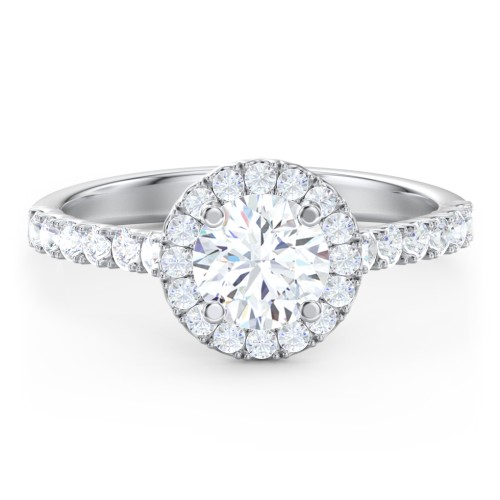 Diamond Halo Engagement Ring Micro-Pavé Accents – 14K White Gold with Lab Diamond