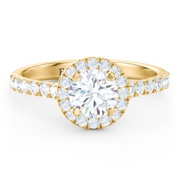Diamond Halo Engagement Ring Micro-Pavé Accents in 10K Solid Yellow Gold with 04LABDIAM-RD-1.00-SI1-F-VG and Lab Diamond