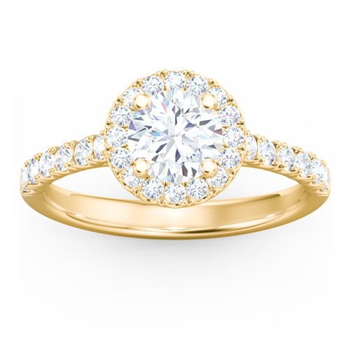 Diamond Halo Engagement Ring Micro-Pavé Accents – 10K Yellow Gold with Lab Diamond