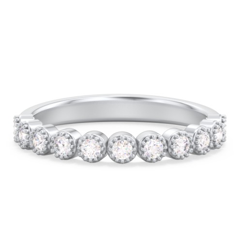 Vintage Half Eternity Diamond Band with Milgrain – 14K White Gold with Diamond