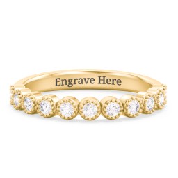 Vintage Half Eternity Diamond Band with Milgrain in 10K Solid Yellow Gold with Diamond