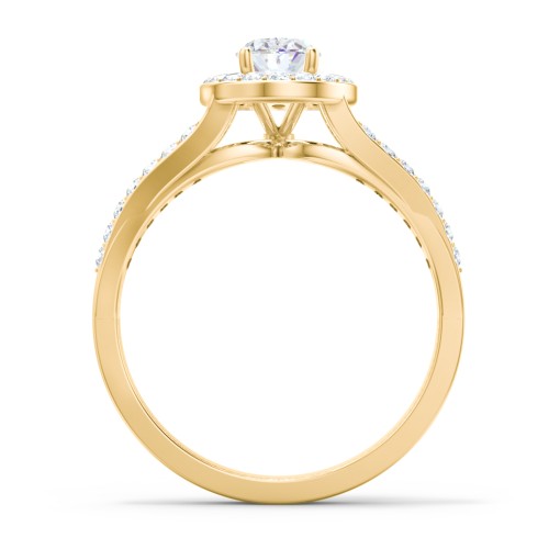 Diamond Halo Engagement Ring with Split Shank and Accents – 10K Yellow Gold with Lab Diamond