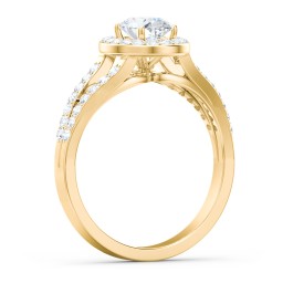 Diamond Halo Engagement Ring with Split Shank and Accents in 10K Solid Yellow Gold