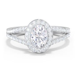 Diamond Halo Engagement Ring with Split Shank and Accents