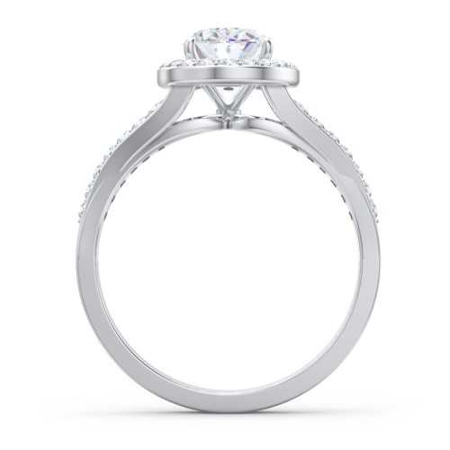 Diamond Halo Engagement Ring with Split Shank and Accents – 14K White Gold with Lab Diamond