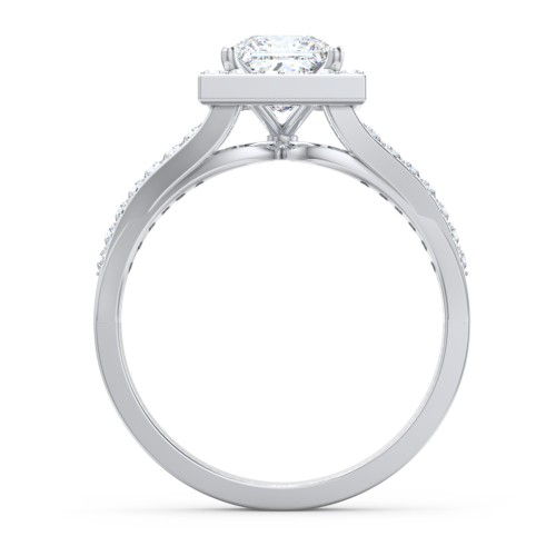 Diamond Halo Engagement Ring with Split Shank and Accents – 14K White Gold with Lab Diamond