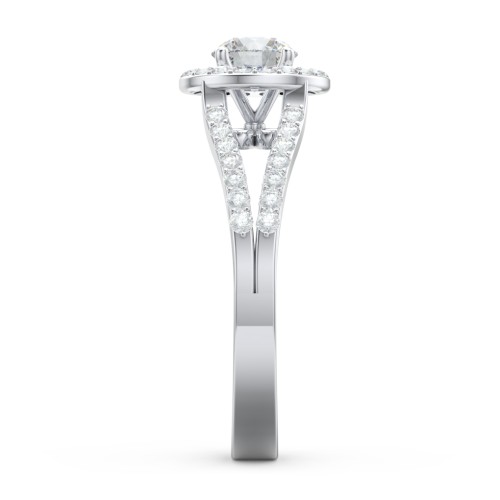 Diamond Halo Engagement Ring with Split Shank and Accents – 14K White Gold with Lab Diamond