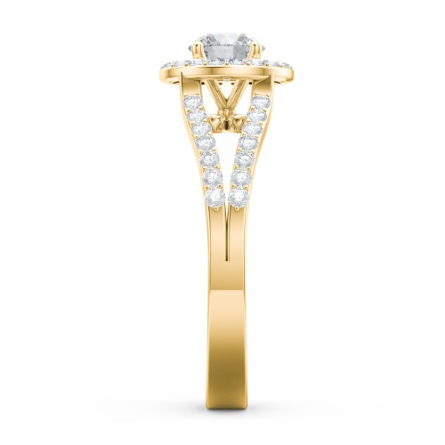 Diamond Halo Engagement Ring with Split Shank and Accents – 10K Yellow Gold with Lab Diamond