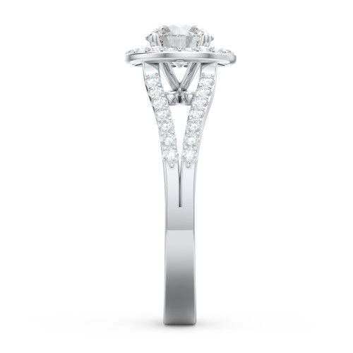 Diamond Halo Engagement Ring with Split Shank and Accents – 14K White Gold with Lab Diamond