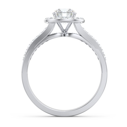 Diamond Halo Engagement Ring with Split Shank and Accents – 14K White Gold with Lab Diamond