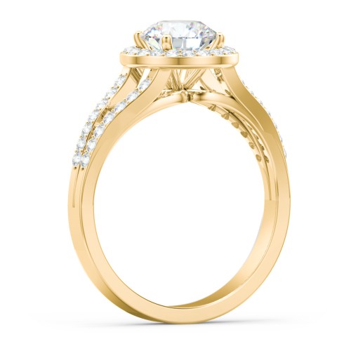 Diamond Halo Engagement Ring with Split Shank and Accents