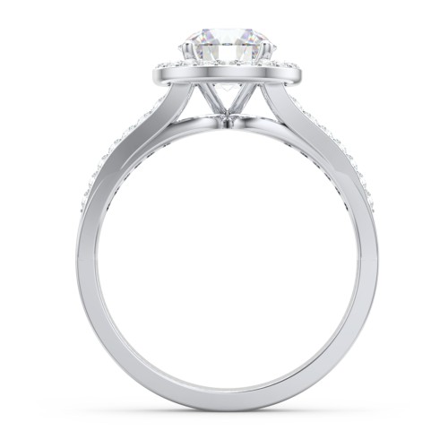 Diamond Halo Engagement Ring with Split Shank and Accents – 14K White Gold with Lab Diamond