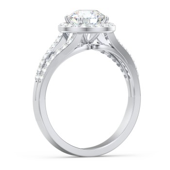 Diamond Halo Engagement Ring with Split Shank and Accents