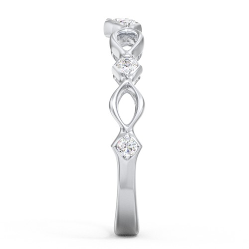 Modern Twisted Band with Diamond Accents – 14K White Gold with Diamond