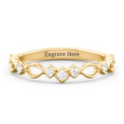 Modern Twisted Band with Diamond Accents in 10K Solid Yellow Gold with Diamond