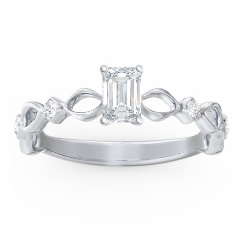 Modern Diamond Twisted Band Ring with Accents – 14K White Gold with Diamond