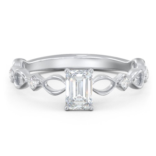 Modern Diamond Twisted Band Ring with Accents – 14K White Gold with Diamond