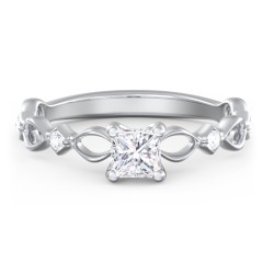 Modern Diamond Twisted Band Ring with Accents – 14K White Gold with Diamond