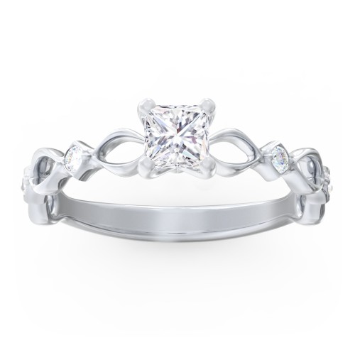 Modern Diamond Twisted Band Ring with Accents – 14K White Gold with Diamond