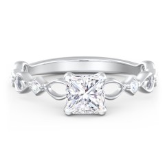 Modern Diamond Twisted Band Ring with Accents – 14K White Gold with Diamond