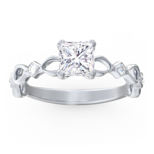 Modern Diamond Twisted Band Ring with Accents – 14K White Gold with Diamond