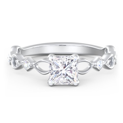 Modern Diamond Twisted Band Ring with Accents – 14K White Gold with Diamond