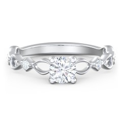 Modern Diamond Twisted Band Ring with Accents – 14K White Gold with Diamond
