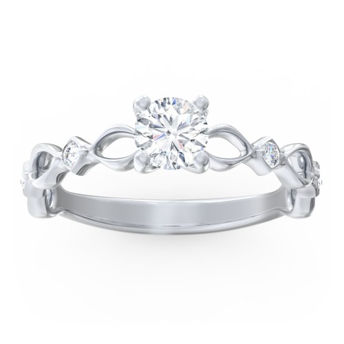 Modern Diamond Twisted Band Ring with Accents – 14K White Gold with Diamond