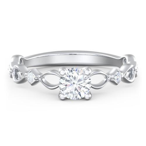 Modern Diamond Twisted Band Ring with Accents – 14K White Gold with Diamond