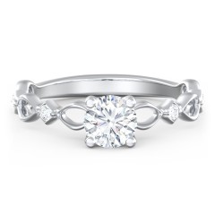 Modern Diamond Twisted Band Ring with Accents – 14K White Gold with Diamond